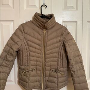 Michael Kors Taupe Quilted Jacket with Gold Details